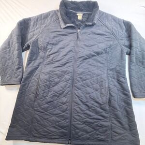 L.L.Bean Quilted Fleece Lined Coat Womens 2X Long Navy Full Zip Jacket Pockets